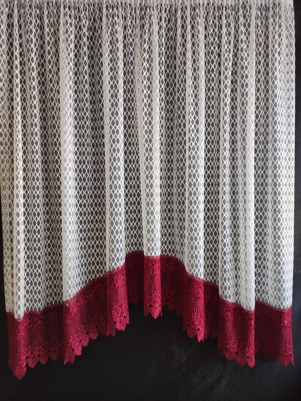 Занавеска аркой Ромб с кружевом 300x180 см Молочный с бордовым (а30бор-1рм) - фото 1 Занавеска аркой Ромб с кружевом 300x180 см Молочный с бордовым (а30бор-1рм) - фото 1