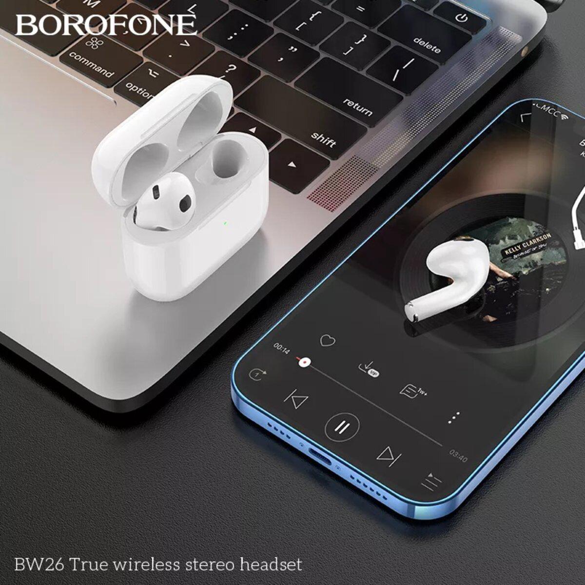 Навушники безпроводні Bluetooth BOROFONE BW32 TRUE WIRELESS BT5.1 300 mAh white (BW32W) - фото 2