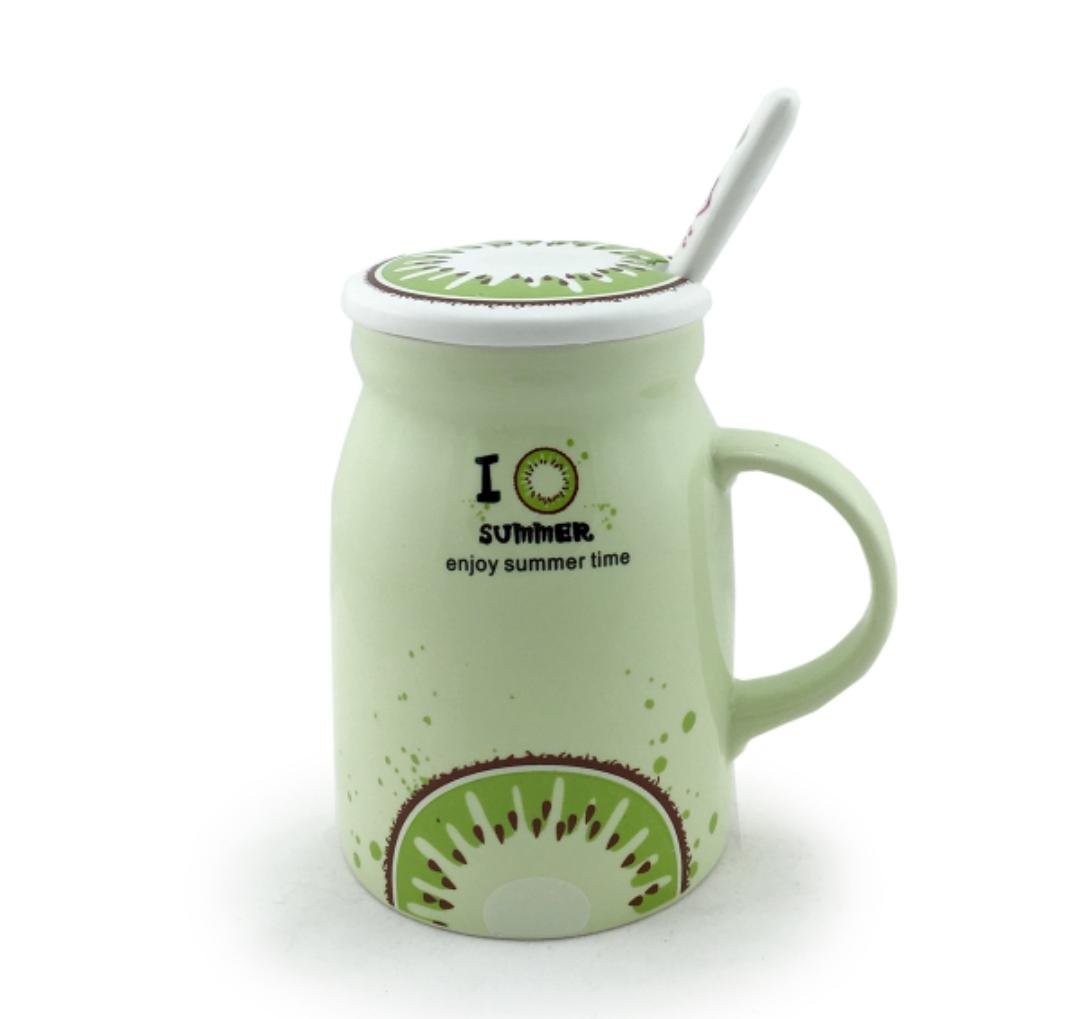 Чашка с крышкой и ложкой 400 мл Зеленый (120227-2) - фото 1 Чашка с крышкой и ложкой 400 мл Зеленый (120227-2) - фото 1