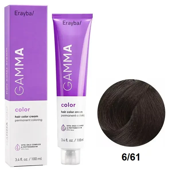Краска для волос перманентная Erayba Gamma Color Cream 6/61 Темно-русый коричнево-пепельный 100 мл