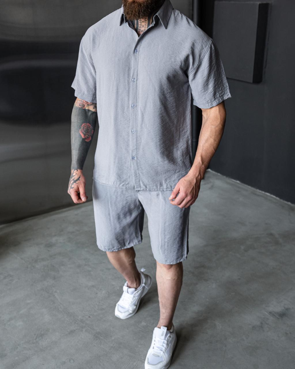 Комплект чоловічий літній лляний жатка M Графітовий (24877/1/2) - фото 5 Комплект чоловічий літній лляний жатка M Графітовий (24877/1/2) - фото 5