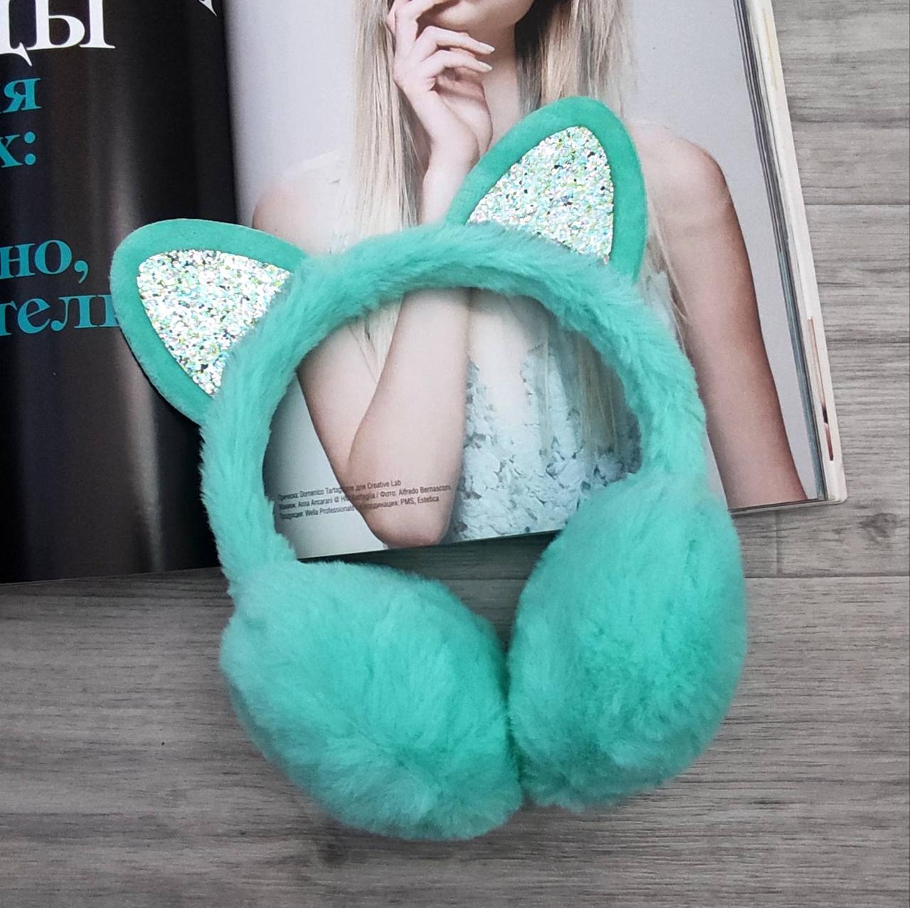 Наушники теплые с кошачьими ушками Мятный (407)