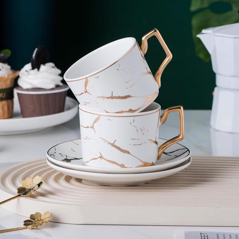 Сервиз чайный подарочный Lesko Мраморная роскошь чашки 4 шт./блюдца 4 шт./ложки 4 шт. с подставкой White (28525228) - фото 5