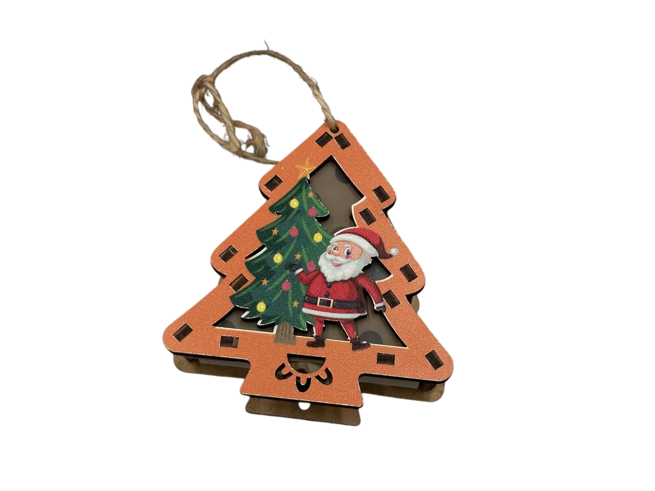 Игрушка елочная новогодняя Елочка с подсветкой из фанеры 95х90х28 мм Разноцветный (NR-111)