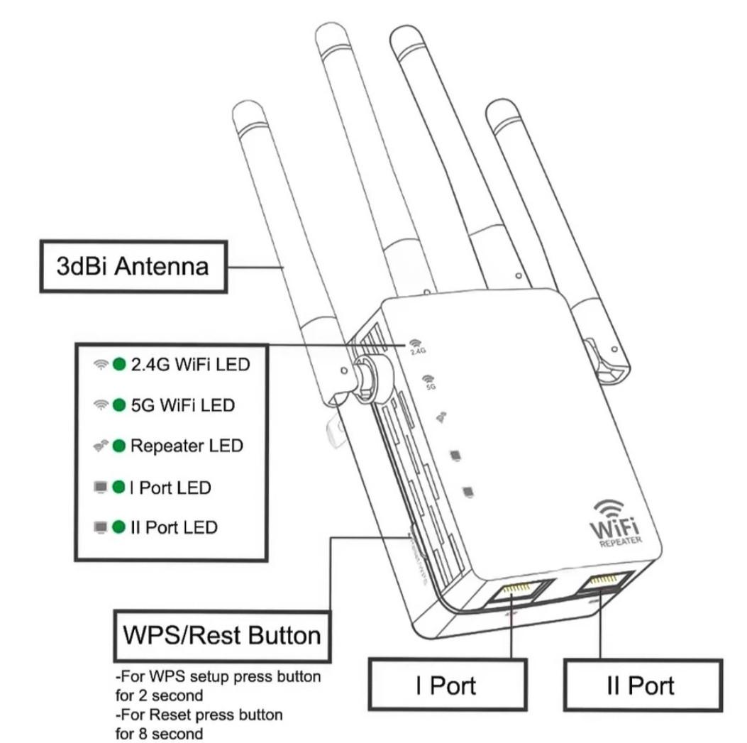 Ретранслятор Wi-Fi Kebidu двухдиапазонный 300/1200 Мбит/с 2,4/5G Черный (000128) - фото 8