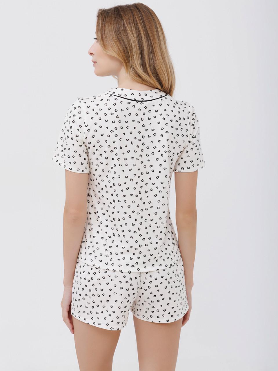 Пижама женская Roksana рубашка/мини-шорты хлопковая леопардовый принт XS Белый (1760/16171) - фото 2 Пижама женская Roksana рубашка/мини-шорты хлопковая леопардовый принт XS Белый (1760/16171) - фото 2