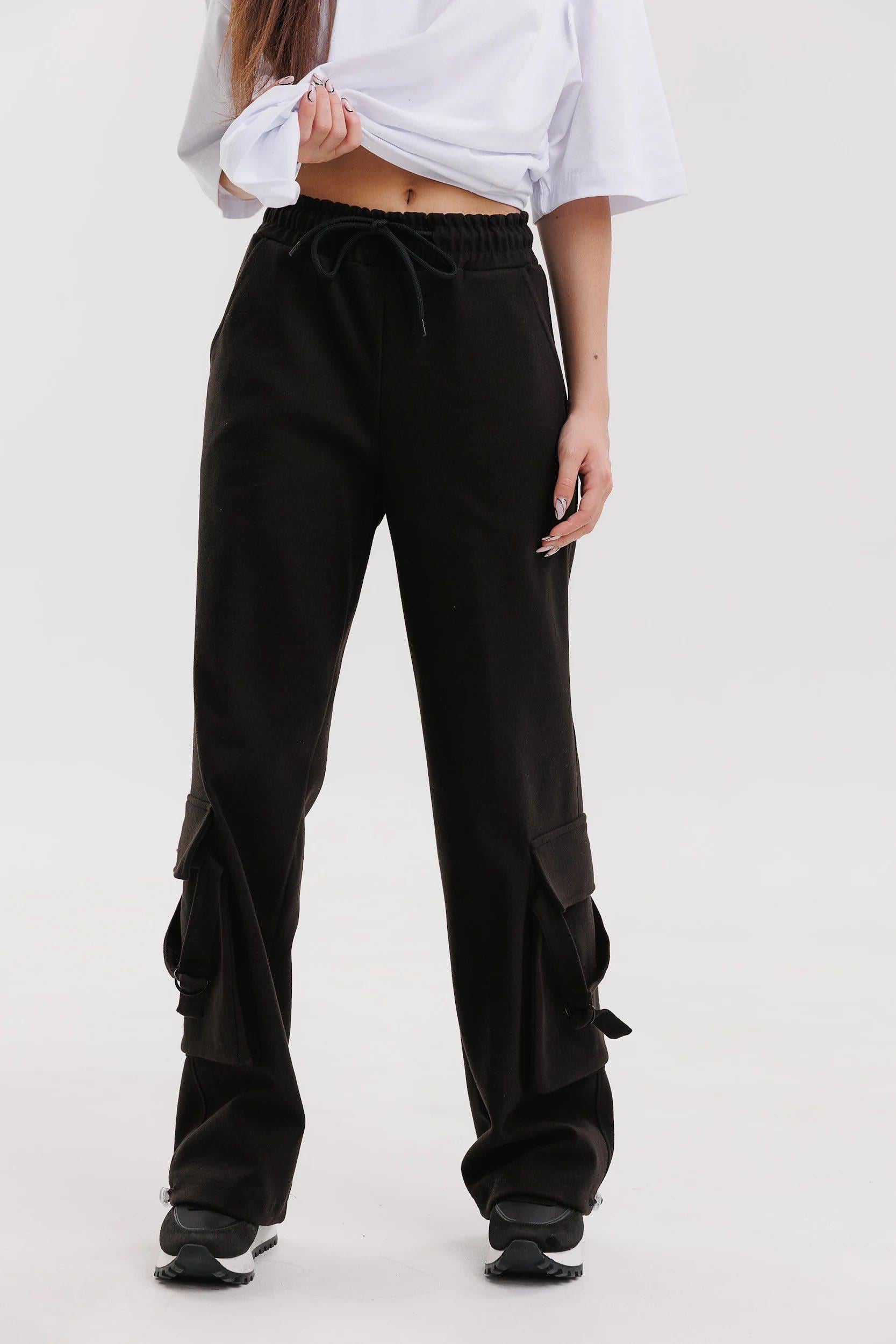 Штани карго утеплені для дівчинки 134 см Чорний (127034)