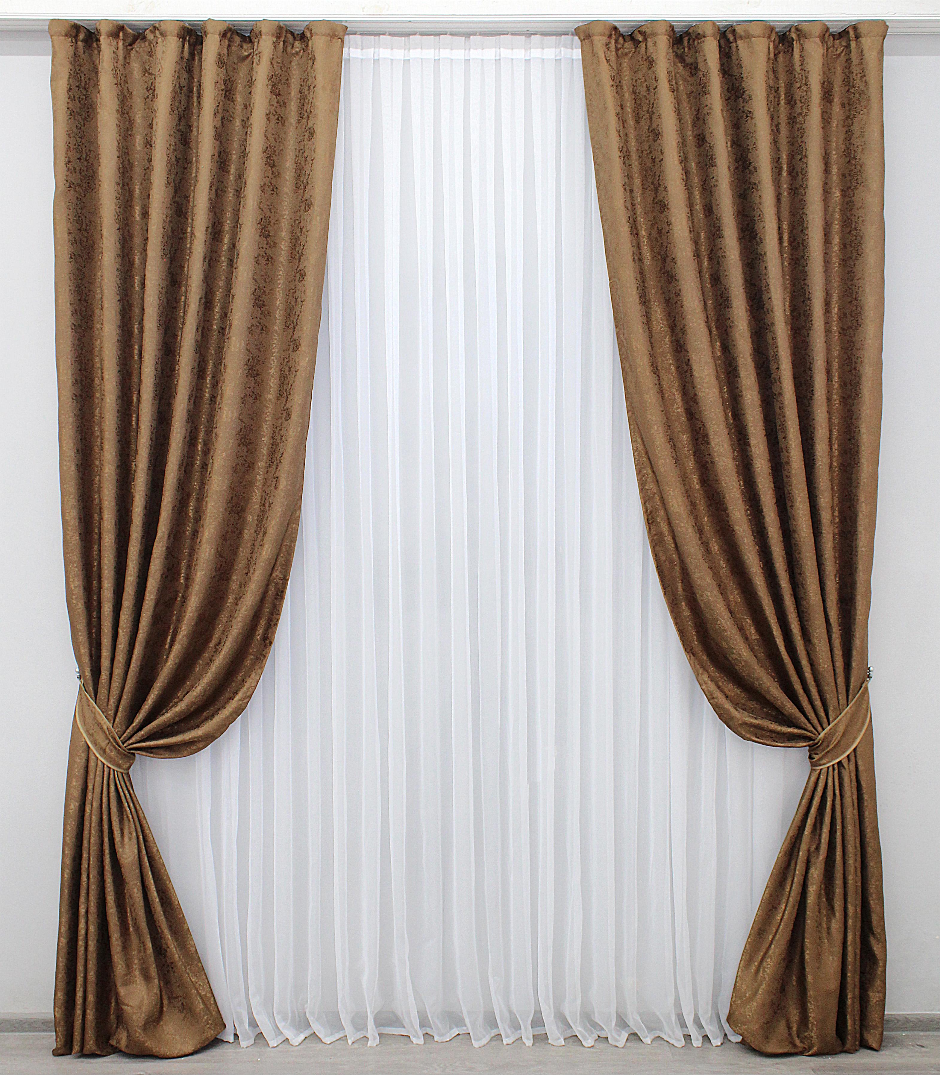 Комплект готовых штор VR-Textil Жаккард Мрамор Al1 № 660ш 150х285 см 2 шт. Коричневый (33-0134)