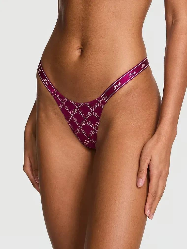 Трусики стринги Victoria's Secret Pink Logo Cotton High-Leg Thong Panty M Бордовый (27170213)