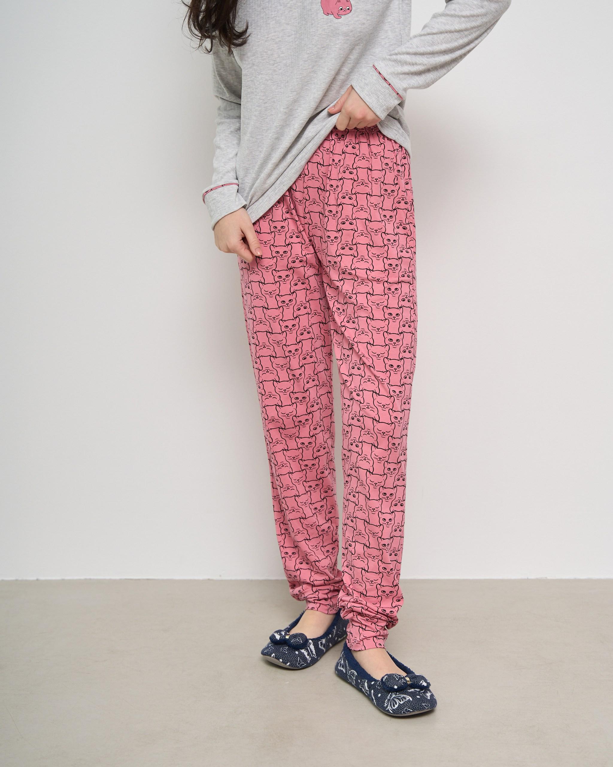 Пижама женская брюки и кофта Котики XL Светло-серый (96726) - фото 4 Пижама женская брюки и кофта Котики XL Светло-серый (96726) - фото 4