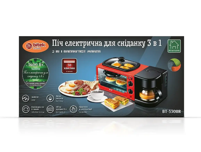 Піч електрична Bitek для сніданку 3в1 3600 Вт (BT-5308R) - фото 5