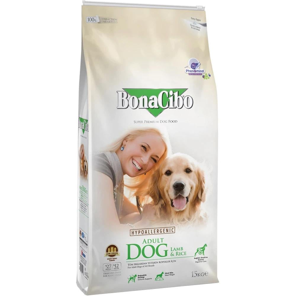 Корм сухий BonaCibo Dog Lamb&Rice для дорослих собак усіх порід з куркою та рисом 15 кг (BC405789)
