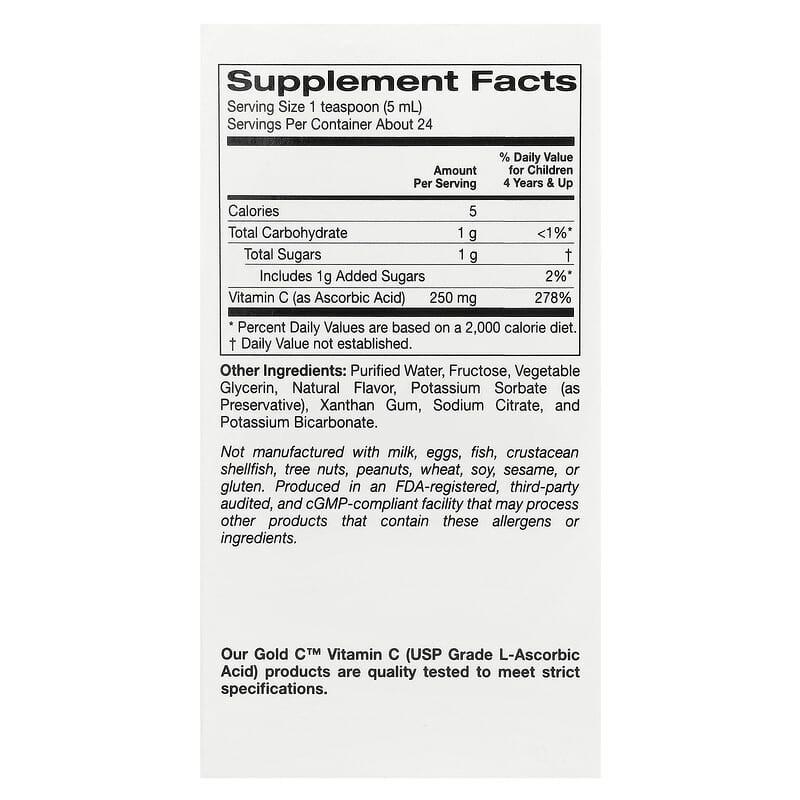 Витамины C для детей California Gold Nutrition в жидкой форме со вкусом апельсина 118 мл (1362177785) - фото 2