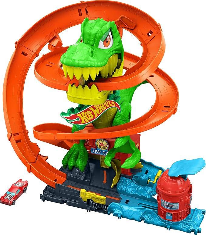 Трек Hot Wheels City T-Rex Blaze Battle Атака огненного Ти-Рекса (JBM73)