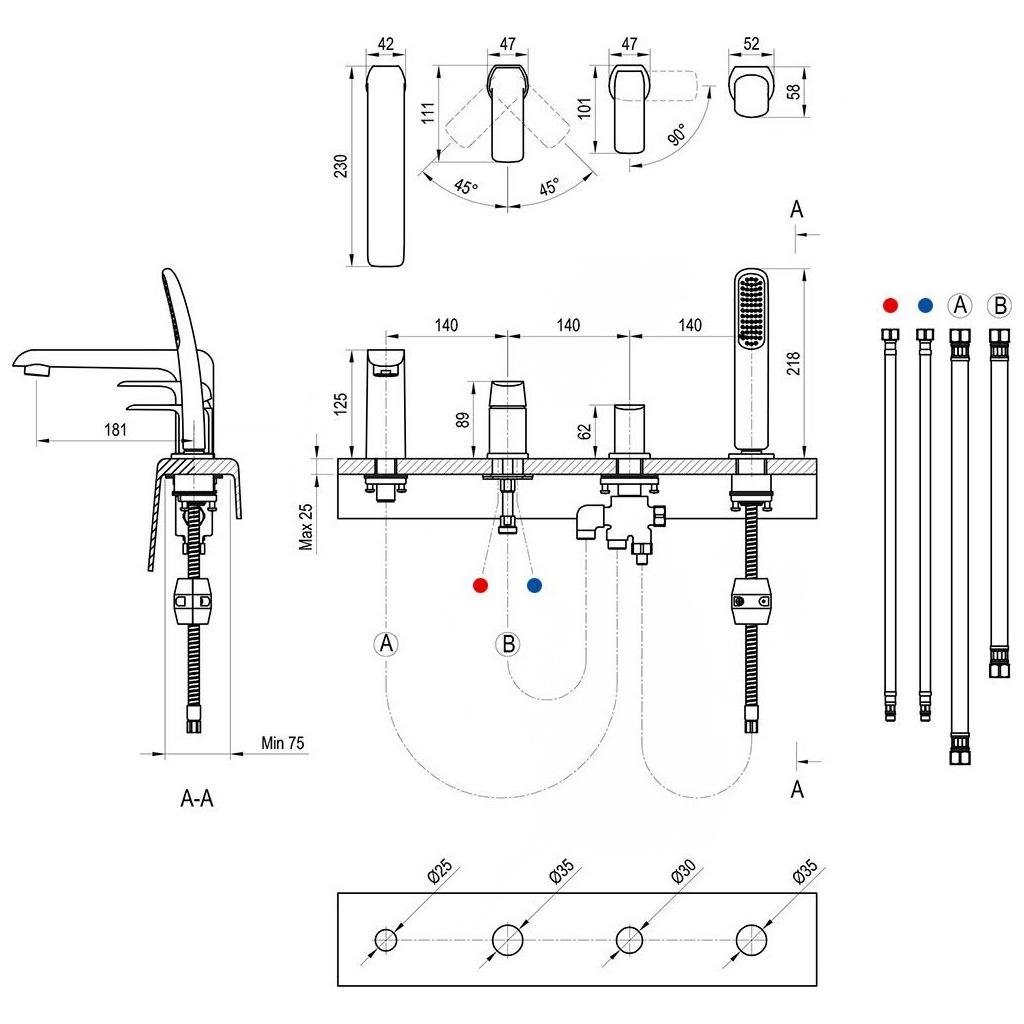 Змішувач на борт ванни Ravak FLAT X070120 на чотири отвори Хром (96307) - фото 2