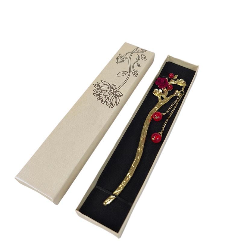 Палочка металлическая для волос Красные цветы R8119 8116 в подарочной коробке Золотистый (29327469)