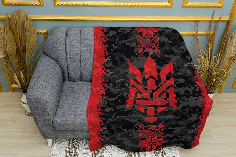 Плед PromoZP Герб Украины с вышиванкой УПА плюш двухслойный 150х210 см Черно-красный (111308-3)