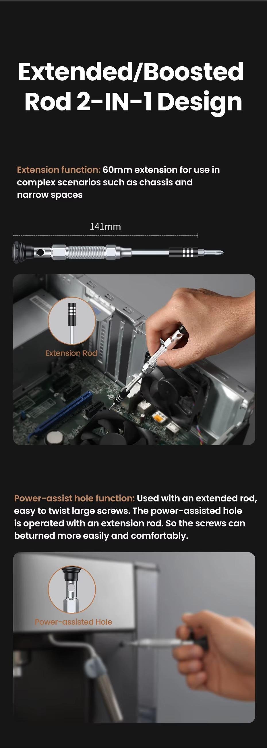 Набор прецизионных отверток UGREEN 38-в-1 бит из стали S2 магнитный с удлинителем Черный (15354) - фото 12