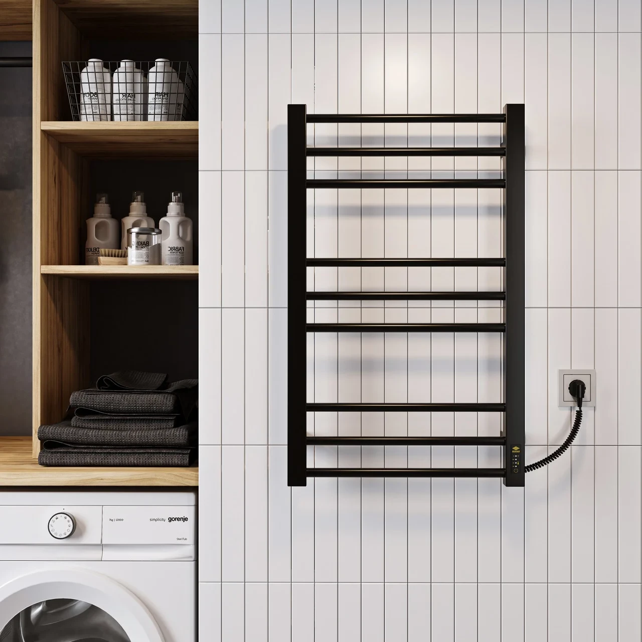 Полотенцесушитель электрический KOSSER Стэп ER с таймером 800х500 мм Черный - фото 4 Полотенцесушитель электрический KOSSER Стэп ER с таймером 800х500 мм Черный - фото 4