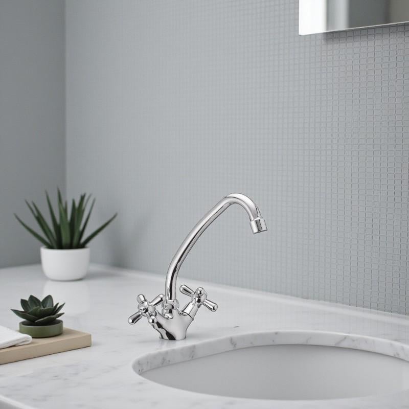 Смеситель для кухни Cron TEOREMA-271 высокий с двумя вентилями цинковый сплав Хром (b-CR0833) - фото 5