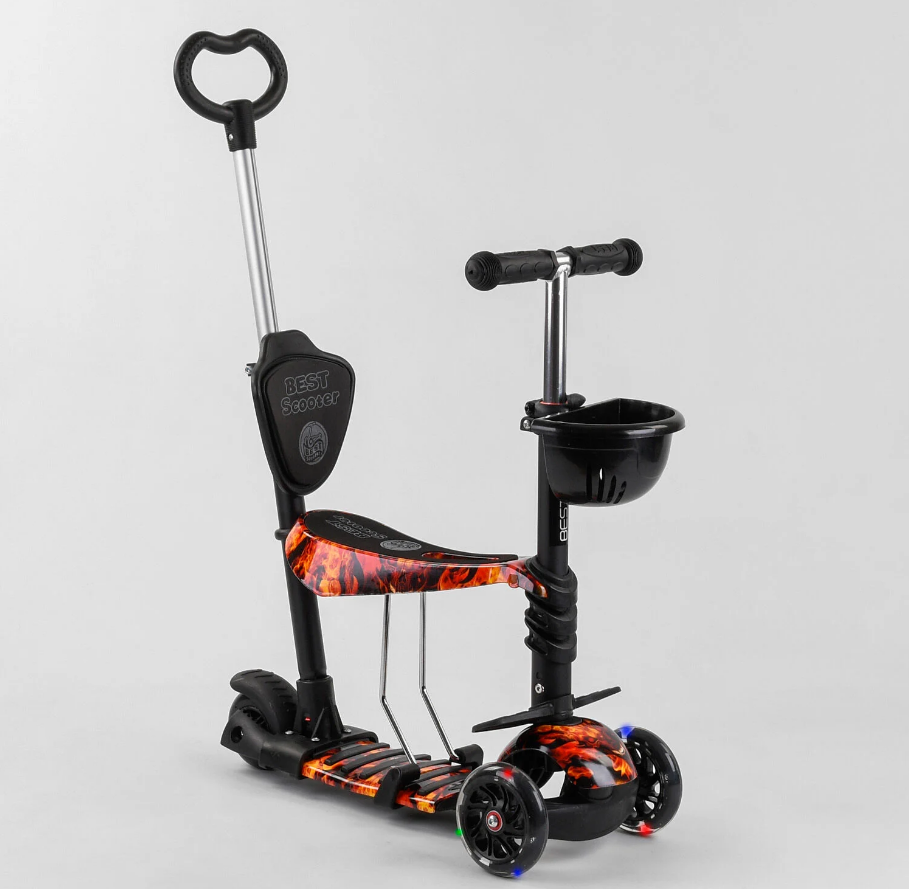 Самокат Best Scooter 5в1 PU колеса абстракция Black/Orange (102017)