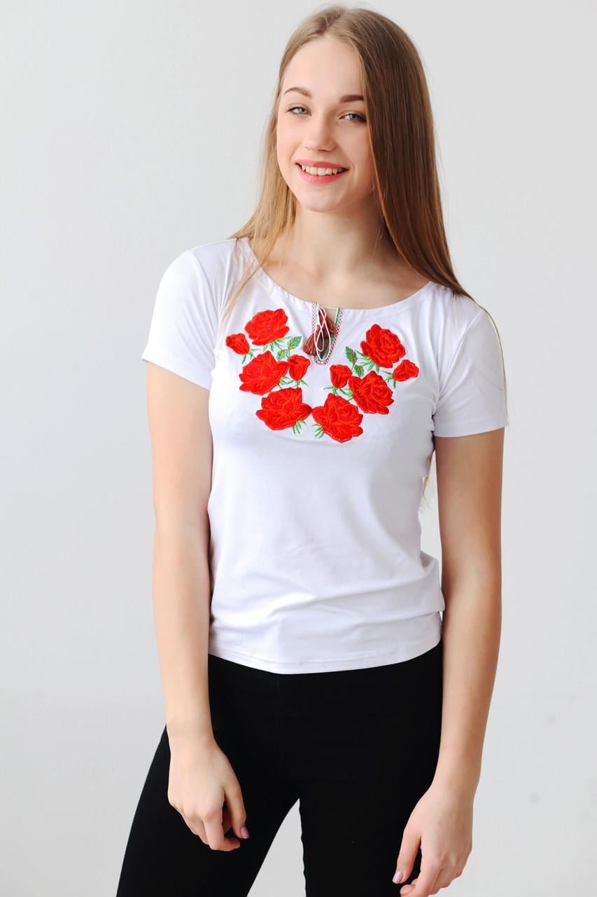Футболка вышитая с вышитыми розами (А-13)