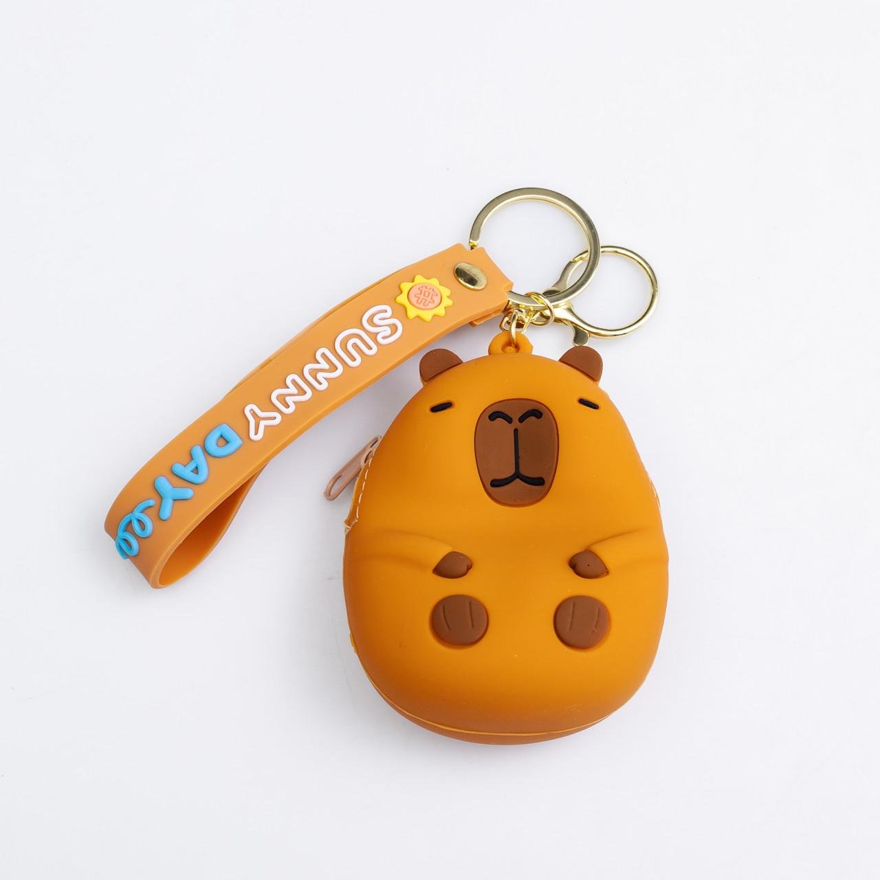 Кошелек-брелок Капибара силиконовый на молнии 8х6х4 см Коричневый (HP-55-10BR)