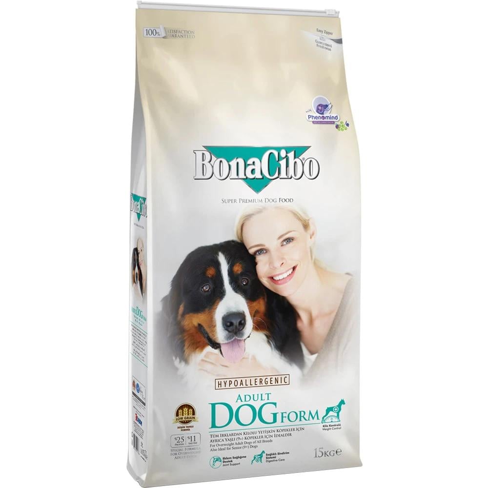 Корм сухий BonaCibo Dog Form для дорослих собак з надмірною вагою та для собак старше 9 років з куркою та анчоусами 15 кг (BC405826)
