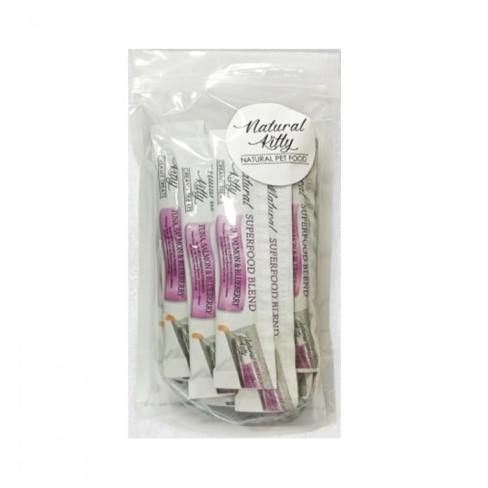 Ласощі для кішок Natural Kitty Creamy Treats Superfood Blend лосось тунець та чорниця в желе 24 стіки по 12 г