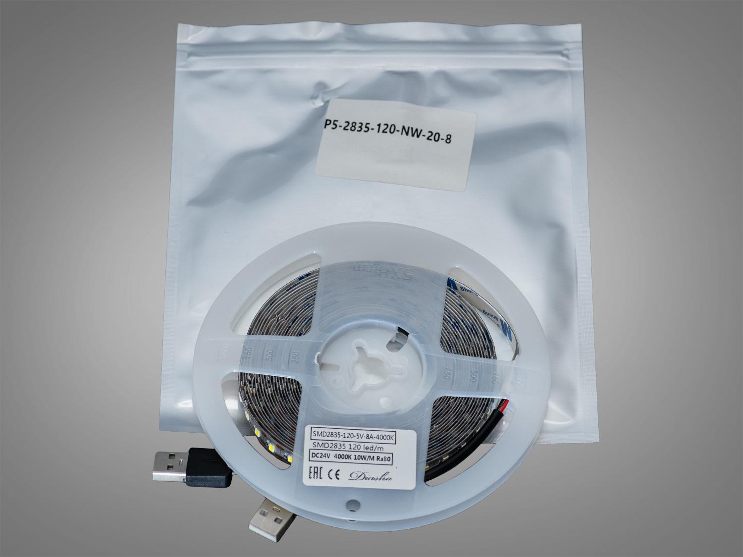 Світлодіодна стрічка 5 В з USB 120 діодів на метр 8 мм Нейтральний білий (P5-2835-120-NW-20-8) - фото 2 Світлодіодна стрічка 5 В з USB 120 діодів на метр 8 мм Нейтральний білий (P5-2835-120-NW-20-8) - фото 2