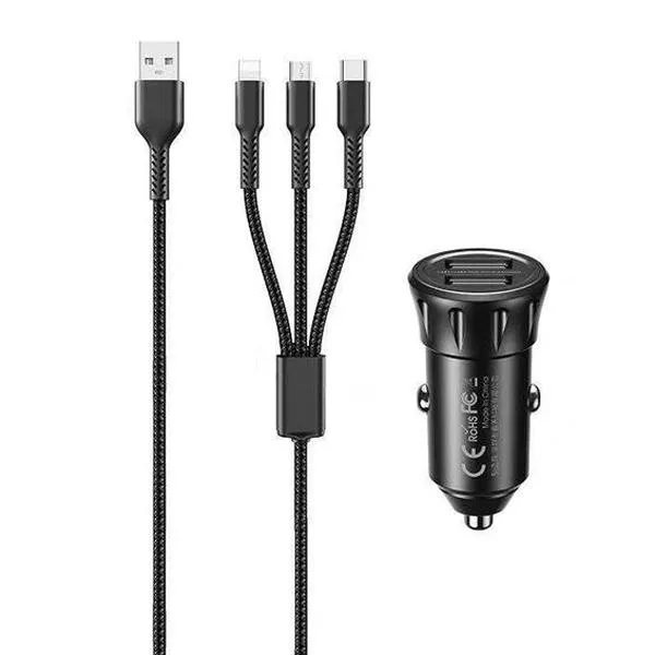 Зарядное устройство для авто Remax RCC236 Vanguard Series 2,4 A 3в1 Charging Cable Черный (6972174151038)