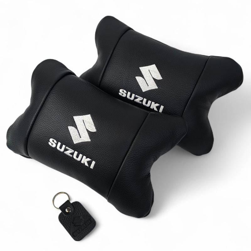 Подушка автомобильная Suzuki 7523 на подголовник кожа 2 шт. Black (36226875)