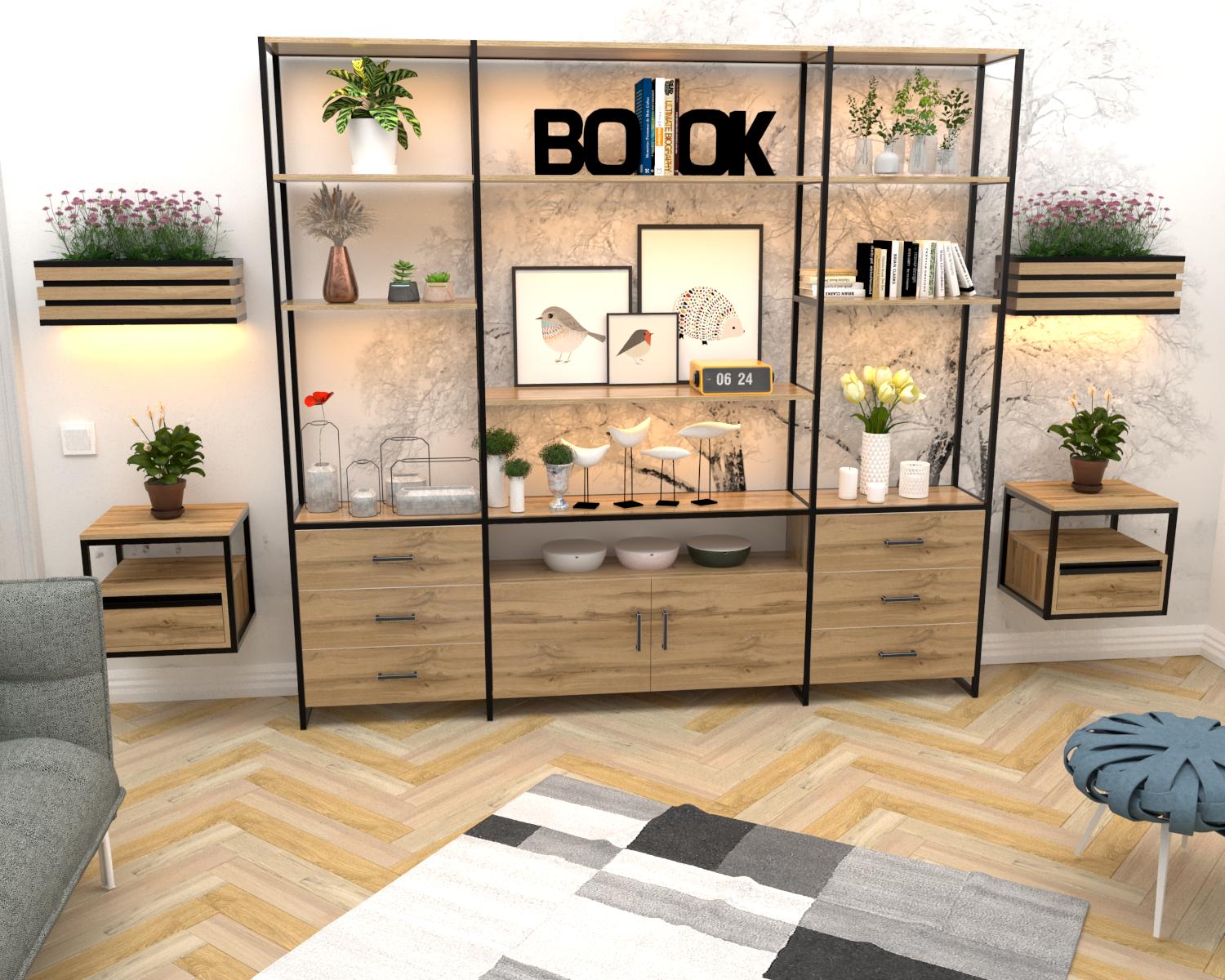 Система стеллажная с ящиками EcoLoft Фреймора DSP-1498-1 в стиле лофт Дуб Аппалачи (36292588)