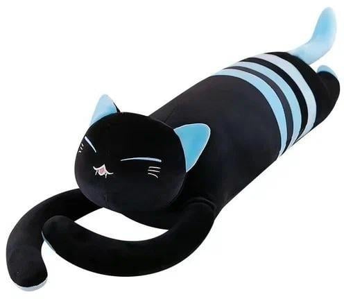 Іграшка м'яка смугастий кіт батон 70 см Чорний з блакитним (Vav-87)