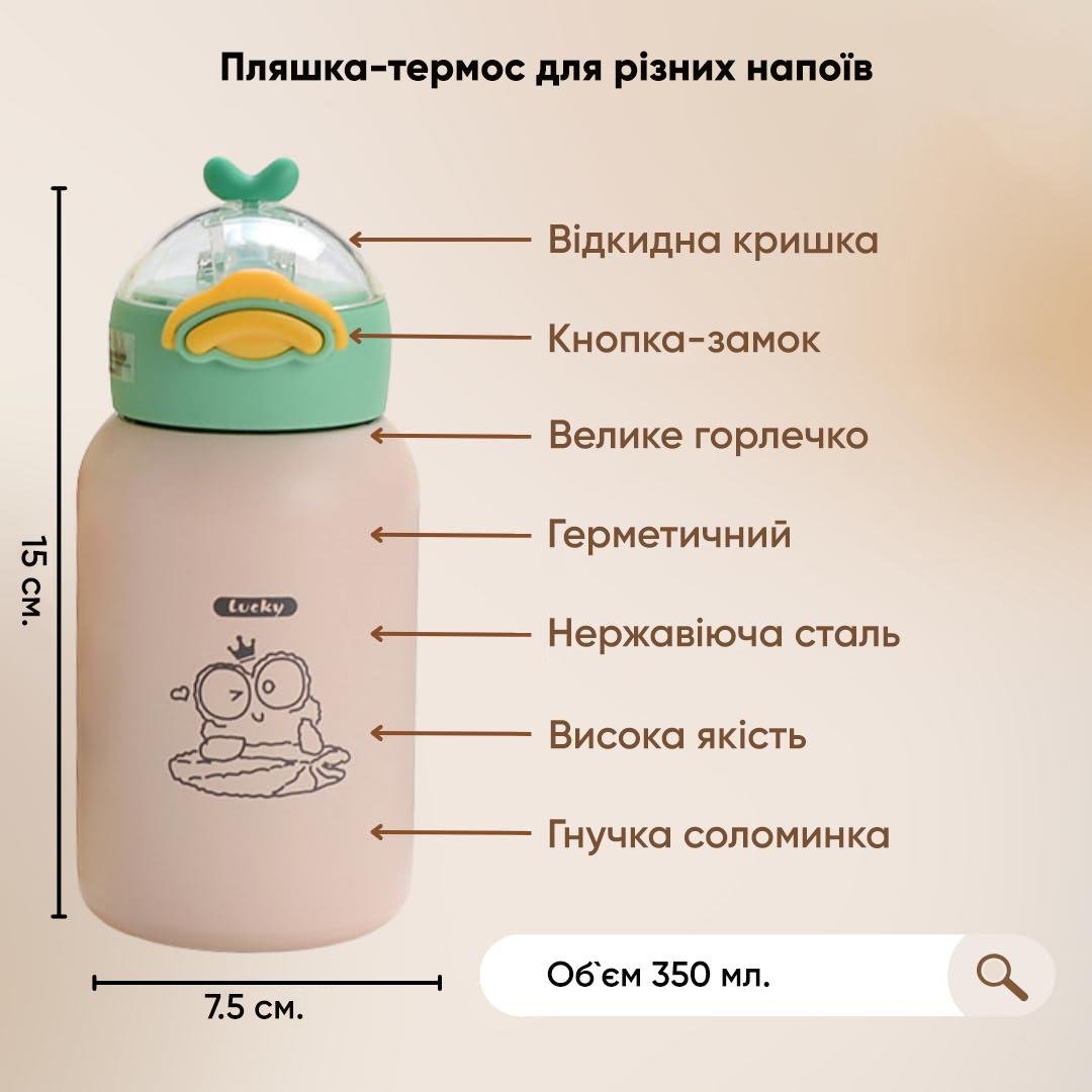 Термос-пляшка Lucky Frog Бежево-зелений (006701) - фото 2 Термос-пляшка Lucky Frog Бежево-зелений (006701) - фото 2