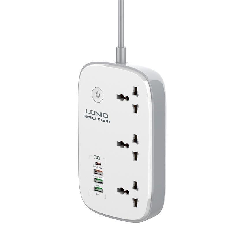 Удлинитель с USB 2 метра Ldnio SCW3451 3USB Type-C 3 розетки QC Wi-Fі White (019947)