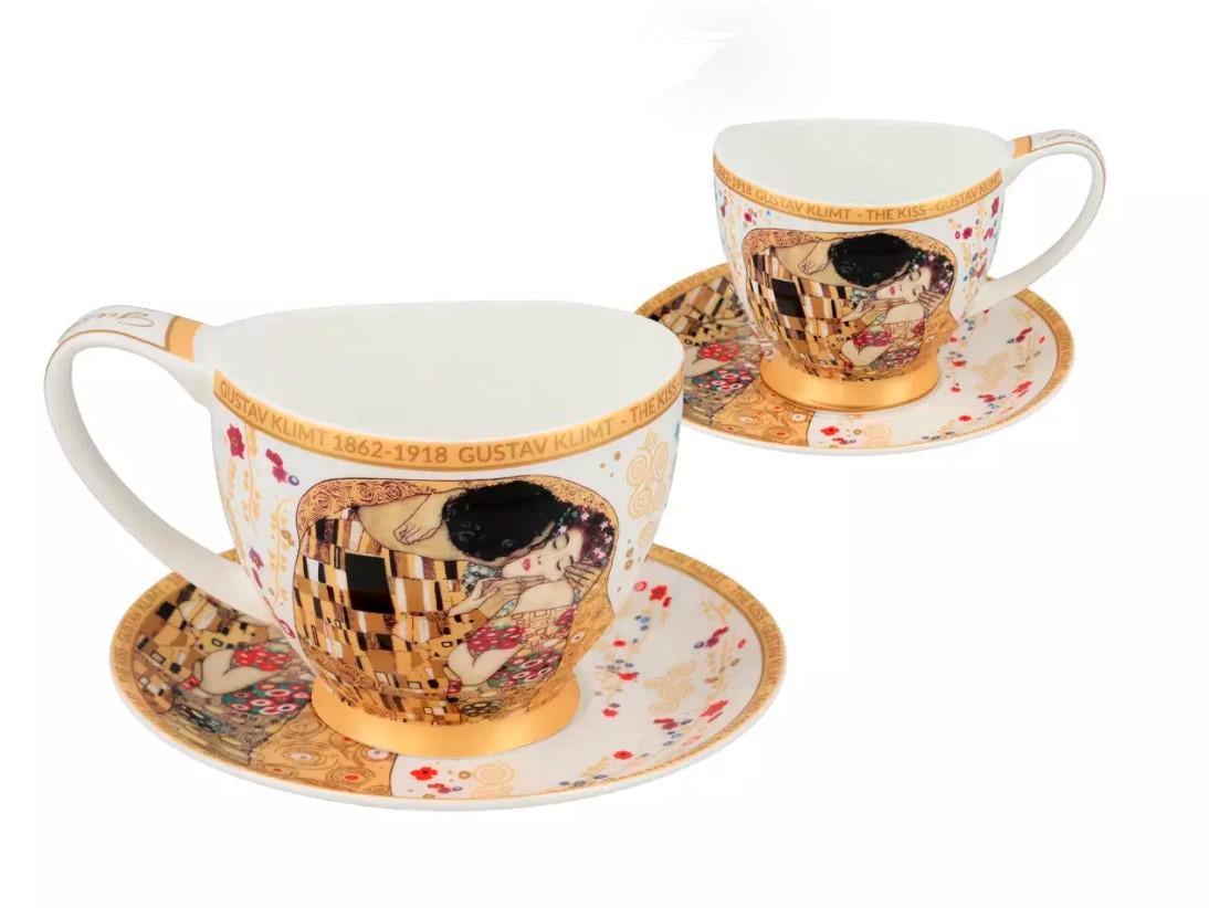 Чашка фарфоровая с блюдцем Carmani Г. Климт Поцелуй белый фон 350 мл (532-3052) - фото 2 Чашка фарфоровая с блюдцем Carmani Г. Климт Поцелуй белый фон 350 мл (532-3052) - фото 2