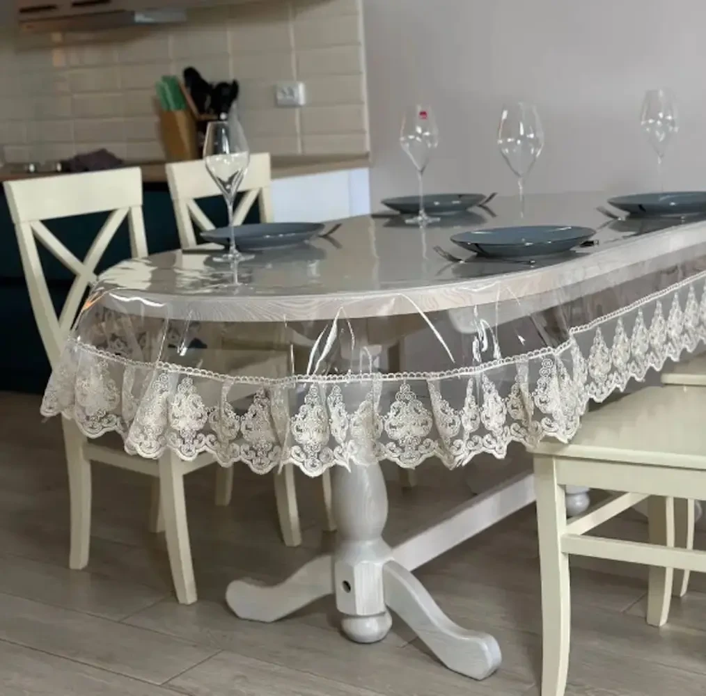 Скатертина силіконова термостійка овальна 160x300 см Прозорий (160-300)