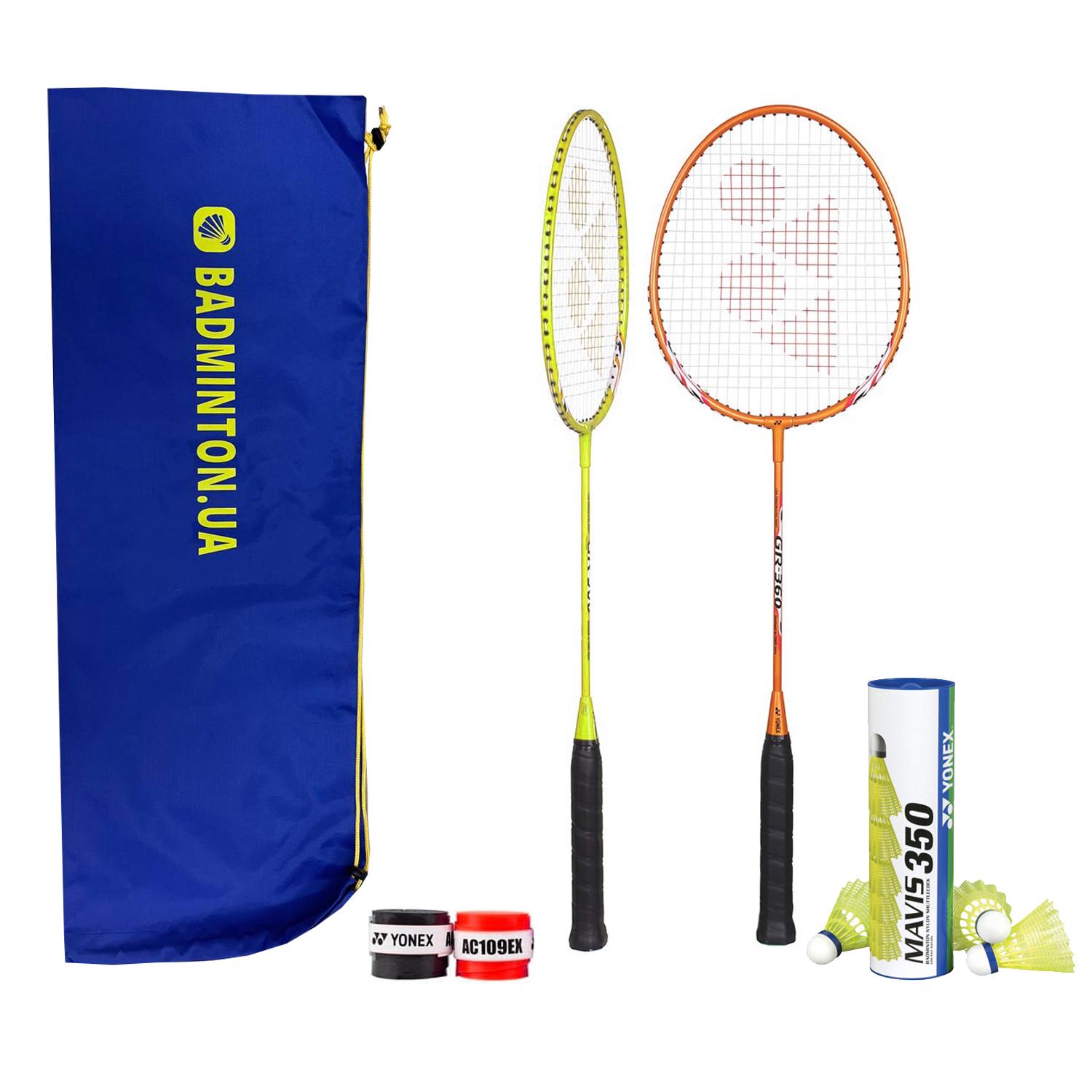 Набір для бадмінтону Yonex Fun 2 ракетки/6 пластикових воланів/2 намотки/2 чохли (BDSETSMPP)