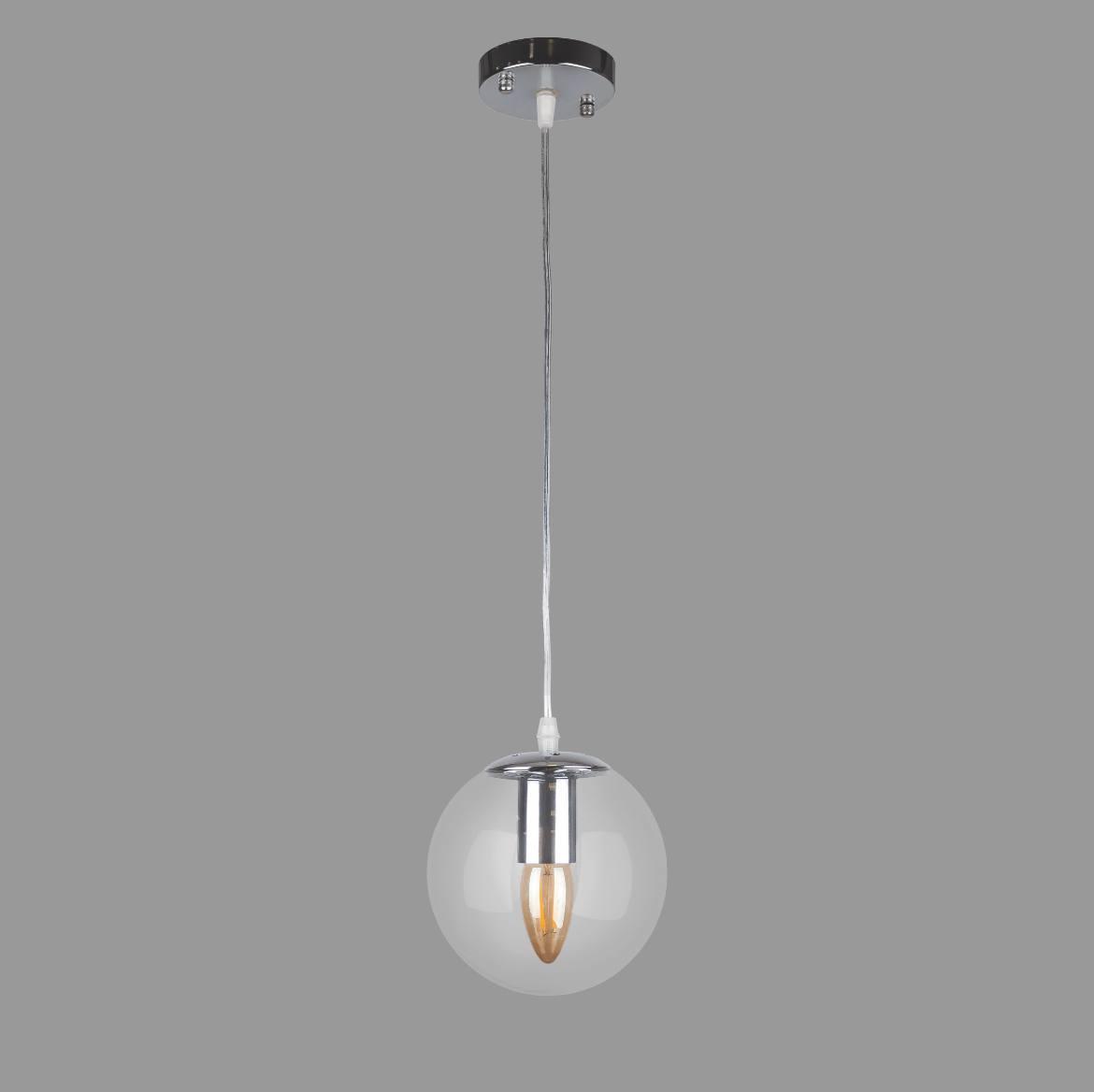 Підвіс з прозорою скляною кулею Срібний (56-PR150F-1 CR+CL)
