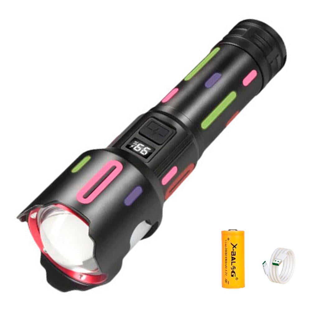 Фонарь ручной BL-2405-TG zoom Рower Вank/АКБ 26650 ЗУ Type-C с флуоресцентной окраской