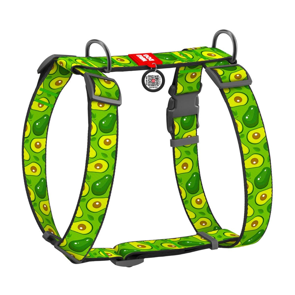 Шлея для собак анатомический Waudog Авокадо Nylon H-образный с QR-паспортом/пластиковым фастексом XL 35 мм х 55-95 см х 70-110 см (323-0048 Col)