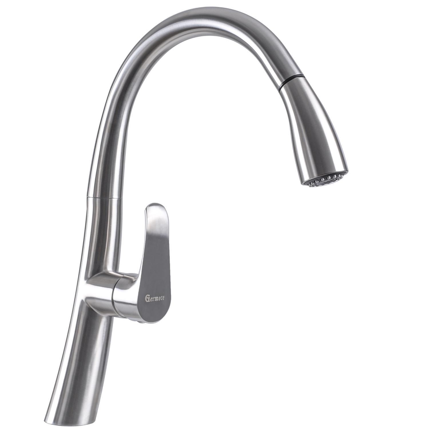 Смеситель для кухни Platinum Germece 8658 PLS-A20217 с видвижной лейкой Сатин (150954)