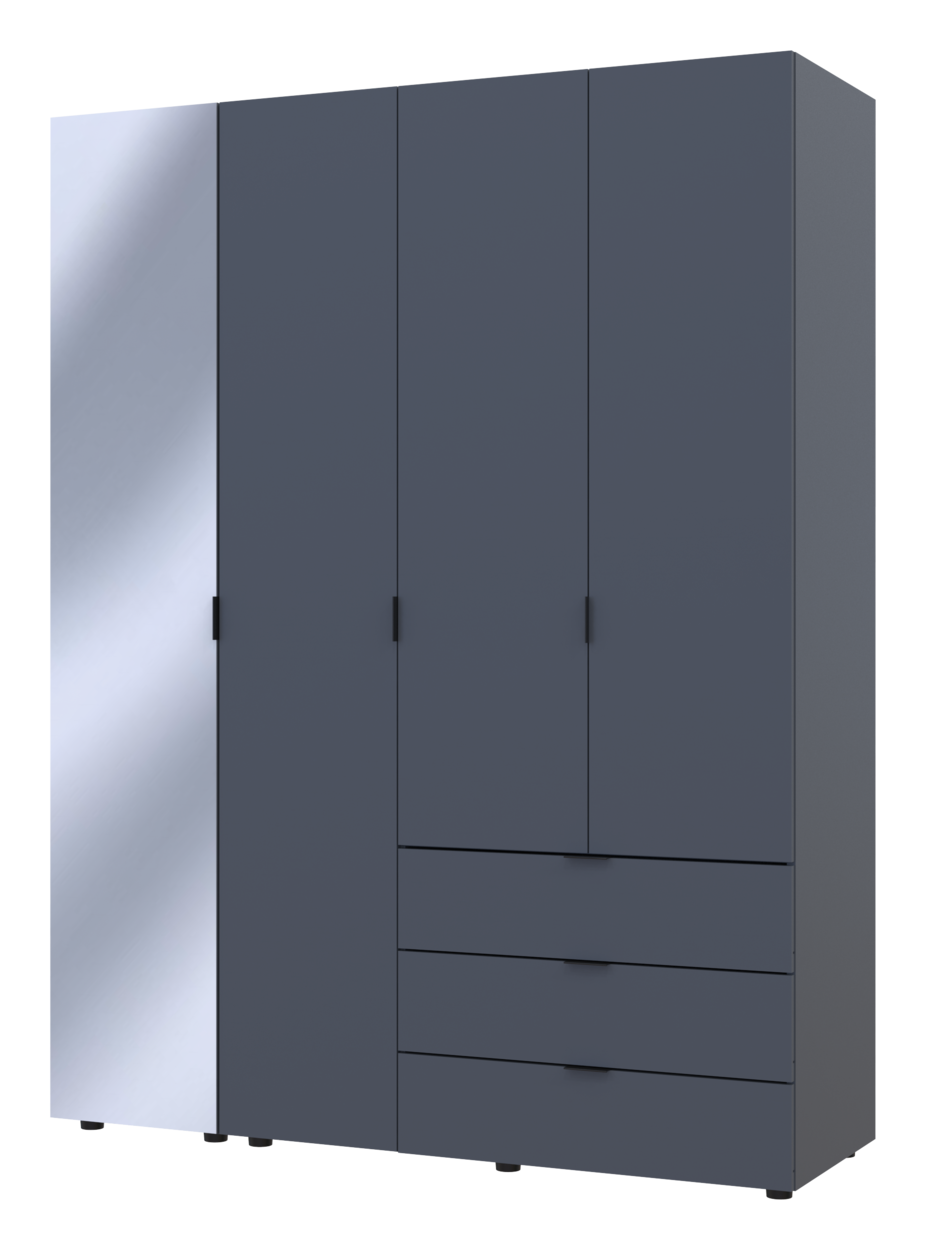 Шкаф для прихожей Doros Гелар с тремя ящиками/1 зеркальным фасадом 155х49,5х203,4 см Графитовый (42002158)