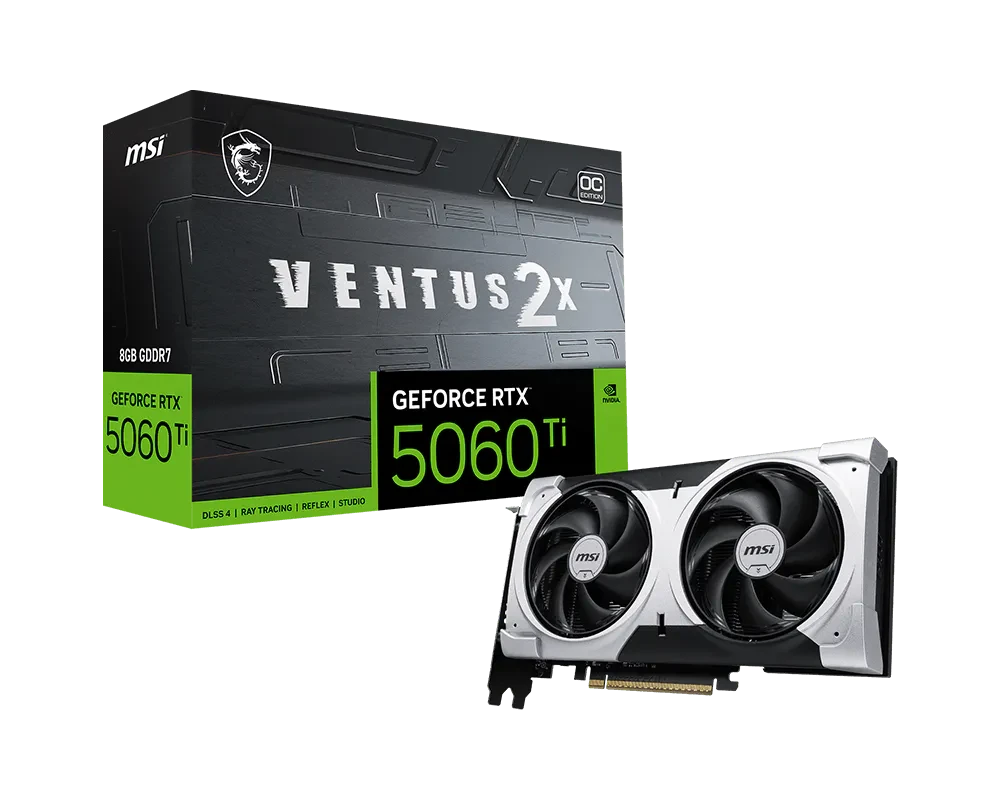 Видеокарта RTX 5060 Ti 8GB GDDR7 Ventus 2X OC Plus MSI (GeForce RTX 5060 Ti 8G VENTUS 2X OC PLUS)