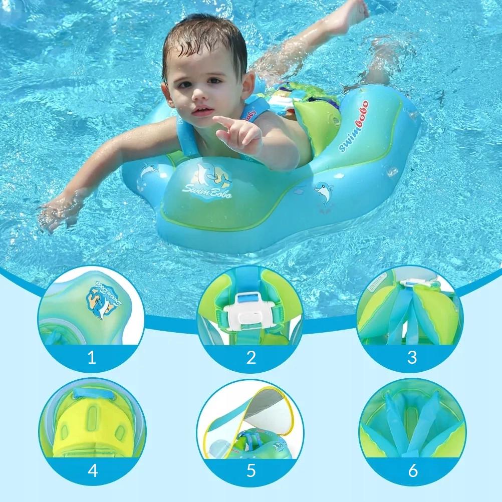 Круг надувной для плавания SwimBobo с понтоном для детей с тентом Розовый (2344248482) - фото 3