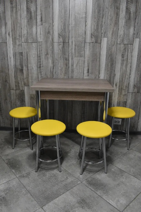 Комплект кухонний Оскар стіл розкладний/4 табурети 4 шт. 60х80/80х120х75 см Трюфель/Жовтий/Хром