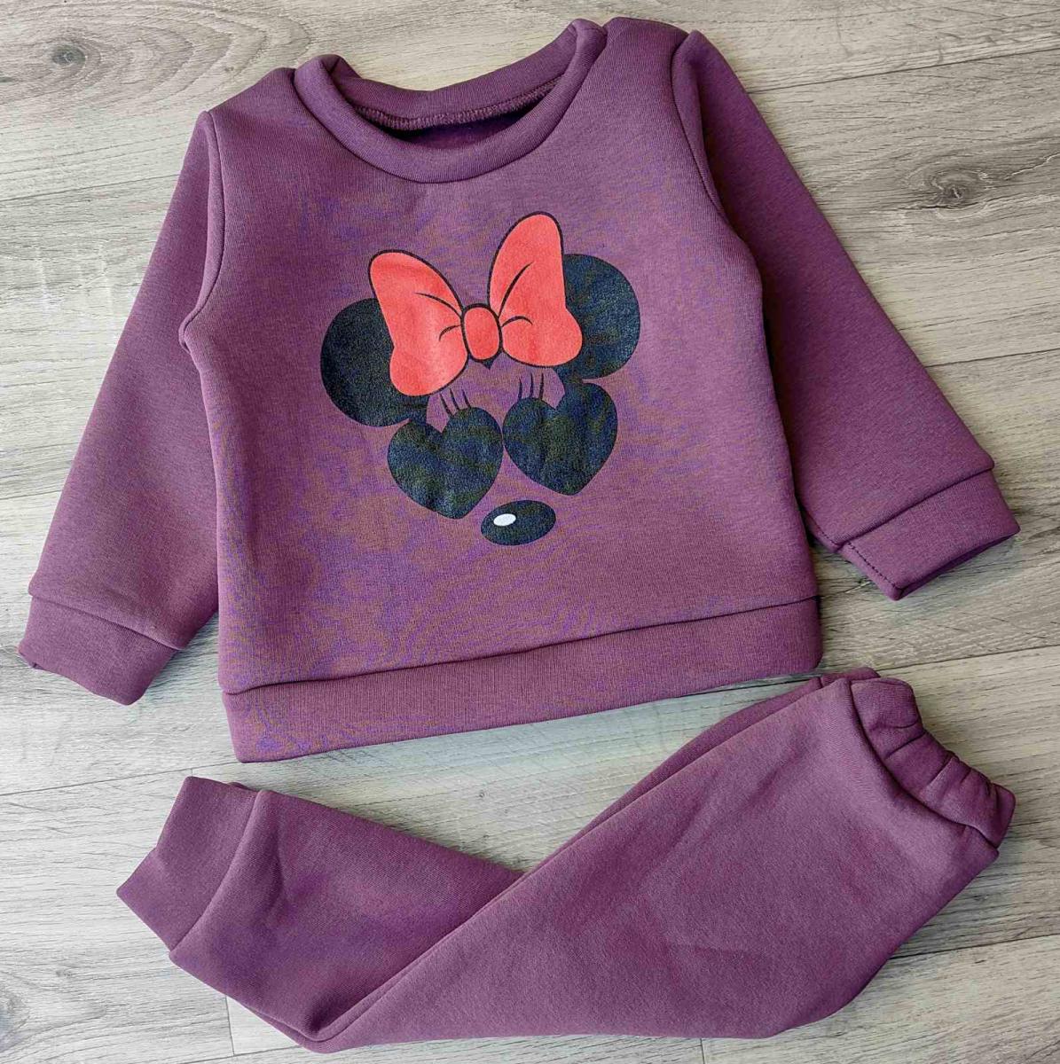 Костюм теплый для девочки с принтом мышки и бантиком 98/104 см на 3/4 лет Фиолетовый