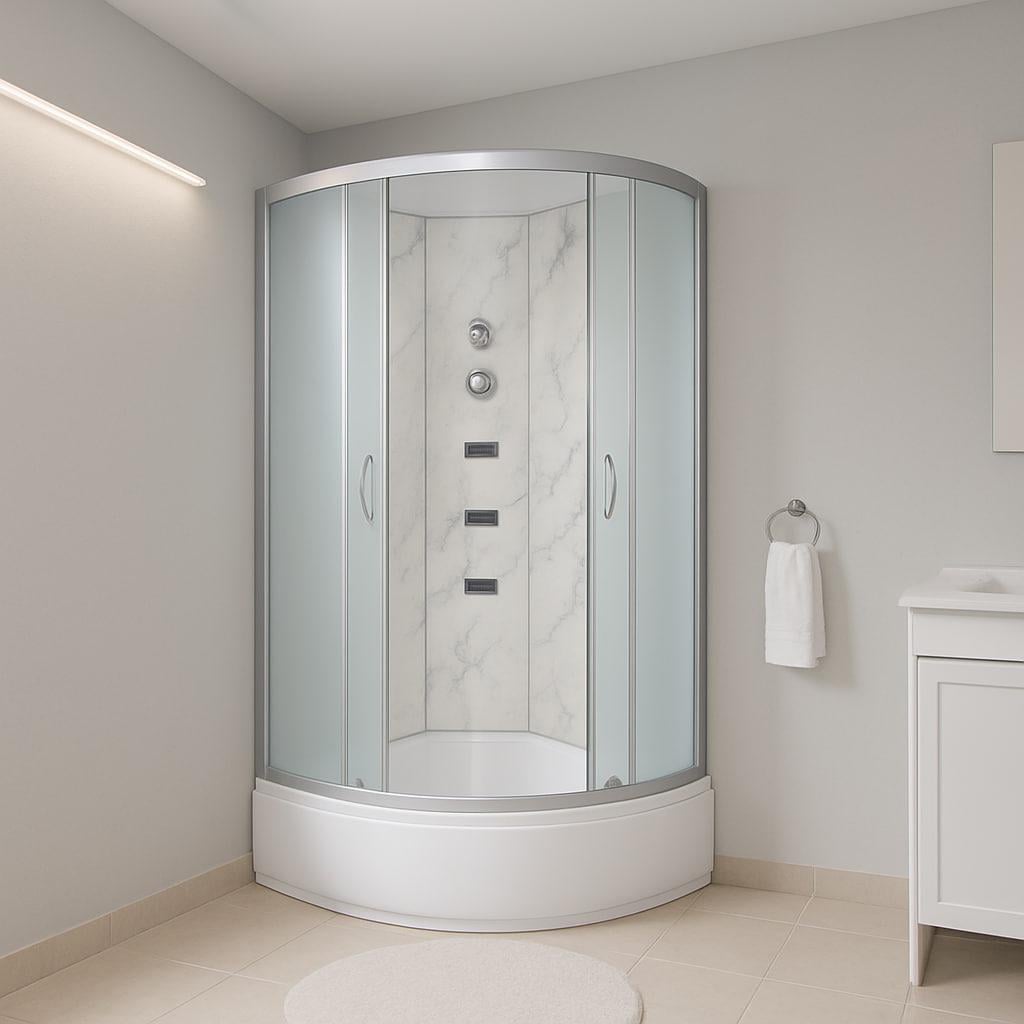 Душевой бокс TKF90-30 WG полукруглый поддон 30 см с гидромассажем матовое стекло 90x90x215 см Белый оникс (А0047562) Душевой бокс TKF90-30 WG полукруглый поддон 30 см с гидромассажем матовое стекло 90x90x215 см Белый оникс (А0047562)