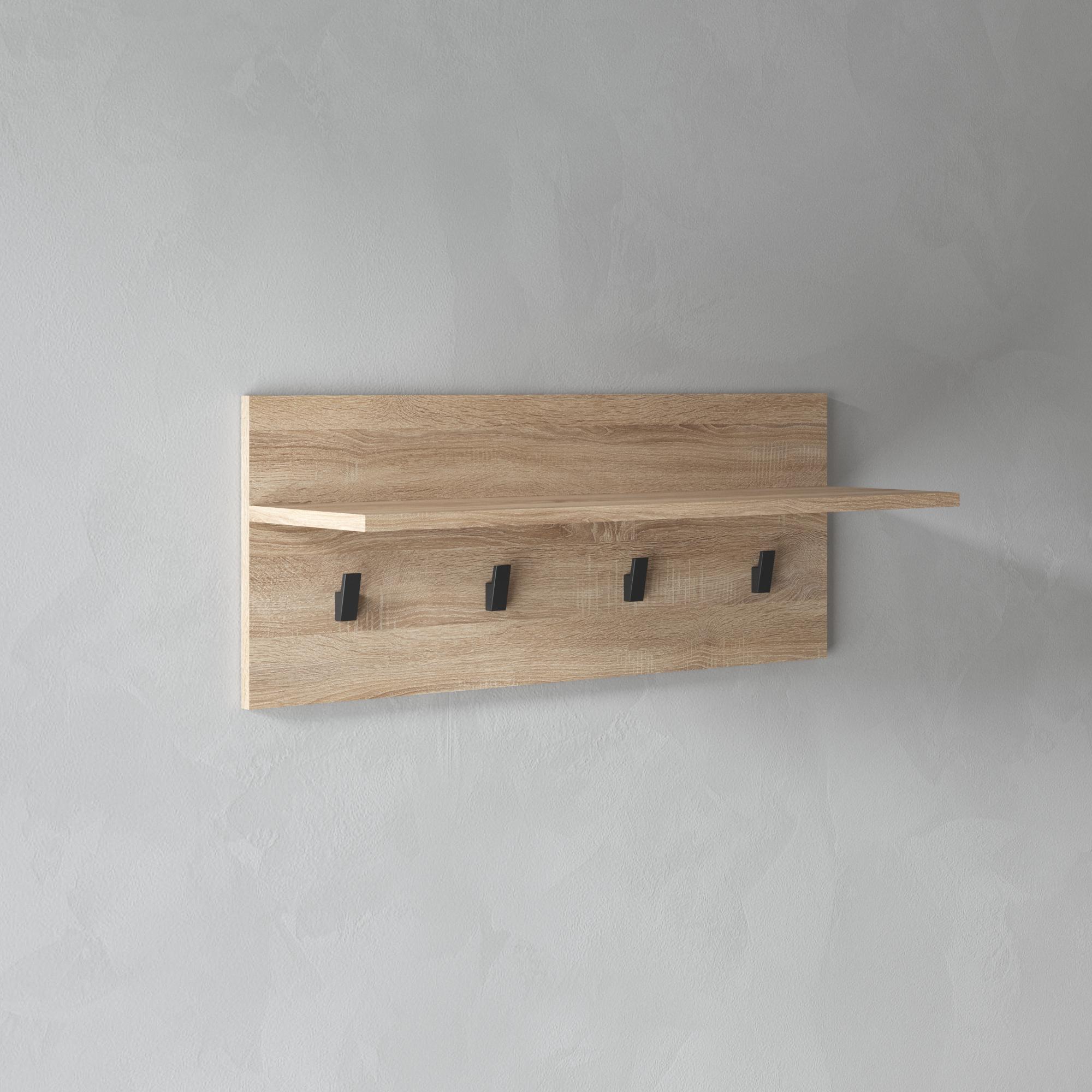 Вішалка настінна на 4 крючки з полицею в передпокій 800x320x240 мм Дуб сонома (hm-46-sn)